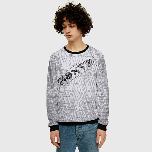 Мужской свитшот Равнодушие на сером фоне / 3D-Черный – фото 3