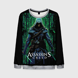 Свитшот мужской Assassins creed зеленый стиль матрицы, цвет: 3D-меланж