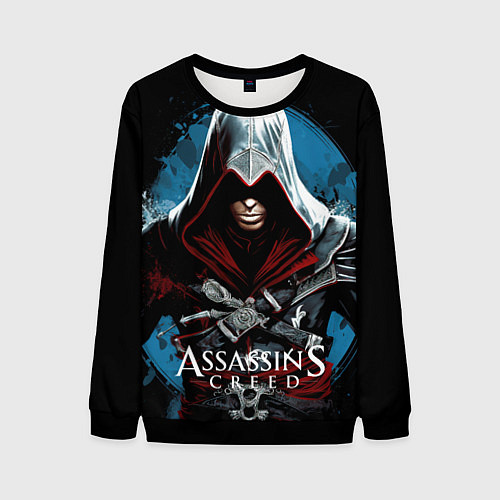 Мужской свитшот Assassins creed темный синий фон / 3D-Черный – фото 1
