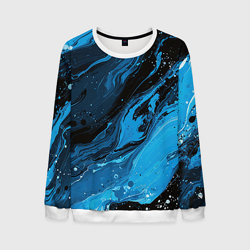 Мужской свитшот Черно-синяя абстракция геометрическая / 3D-Белый – фото 1