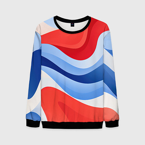Мужской свитшот Волнистые полосы красные белые синие / 3D-Черный – фото 1