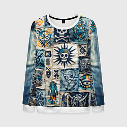 Мужской свитшот Пэчворк деним с пиратами