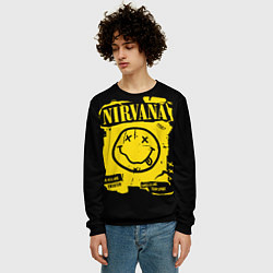 Свитшот мужской Nirvana - смайлик, цвет: 3D-черный — фото 2