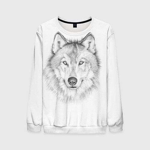 Мужской свитшот Нарисованный волк зубами щёлк / 3D-Белый – фото 1