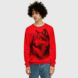 Свитшот мужской Рисунок волка на красном, цвет: 3D-красный — фото 2