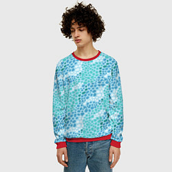 Свитшот мужской Океанские волны из синих и бирюзовых камней, цвет: 3D-красный — фото 2