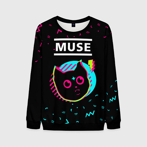 Мужской свитшот Muse - rock star cat / 3D-Черный – фото 1