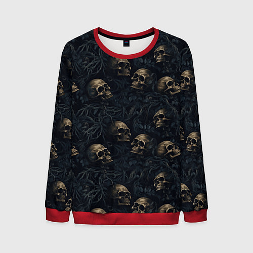 Мужской свитшот Черепа в кустах / 3D-Красный – фото 1