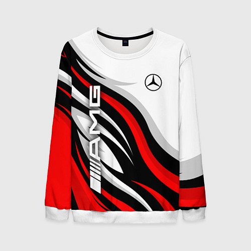 Мужской свитшот Mercedes benz AMG - белый с красным / 3D-Белый – фото 1
