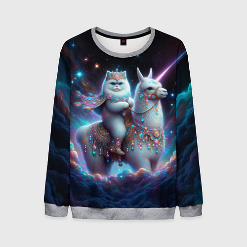 Мужской свитшот Персидский кот верхом на альпаке / 3D-Меланж – фото 1
