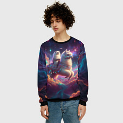 Свитшот мужской Космос и кот едет верхом на альпаке, цвет: 3D-черный — фото 2