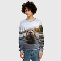 Свитшот мужской Выдра смотрит из воды, цвет: 3D-меланж — фото 2