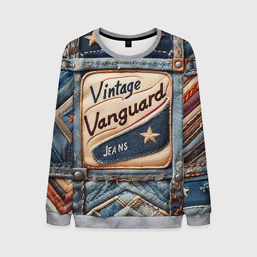 Мужской свитшот Vintage vanguard jeans - patchwork / 3D-Меланж – фото 1