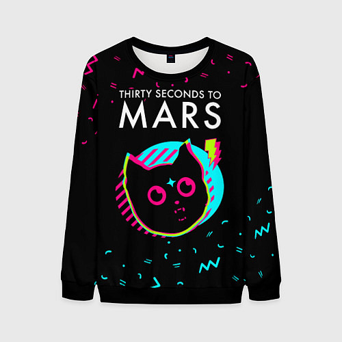 Мужской свитшот Thirty Seconds to Mars - rock star cat / 3D-Черный – фото 1