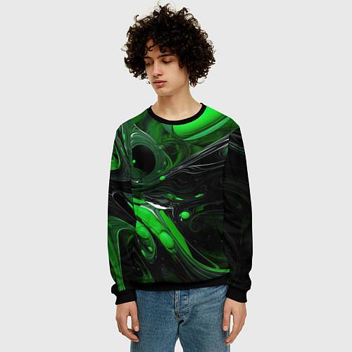 Мужской свитшот Green dark abstract geometry style / 3D-Черный – фото 3