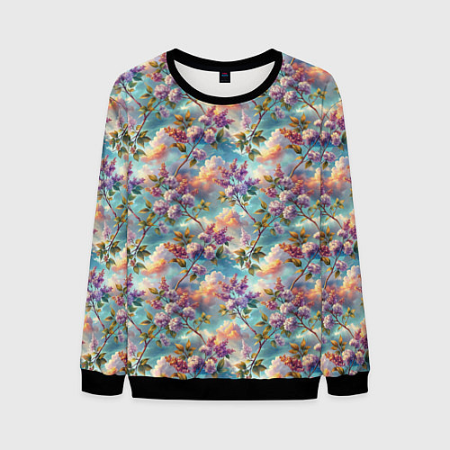 Мужской свитшот Объемная сирень паттерн / 3D-Черный – фото 1
