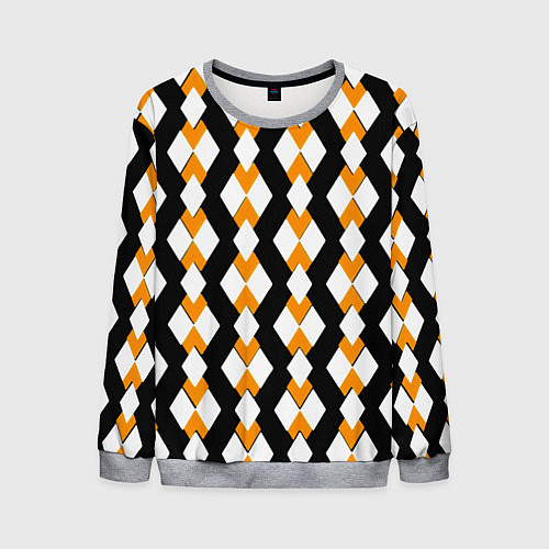 Мужской свитшот Жёлтые и белые ромбы на чёрном фоне / 3D-Меланж – фото 1