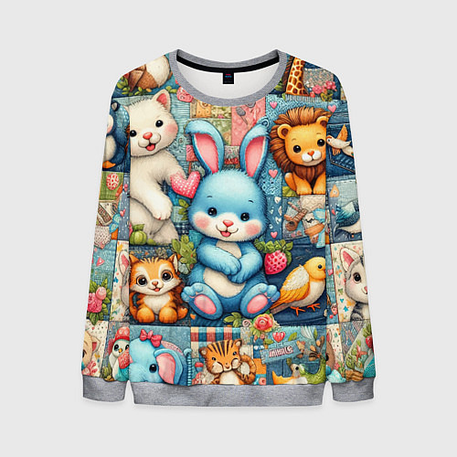 Мужской свитшот Funny hare and his friends - patchwork / 3D-Меланж – фото 1