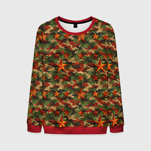 Мужской свитшот Камуфляж со звездами СССР / 3D-Красный – фото 1