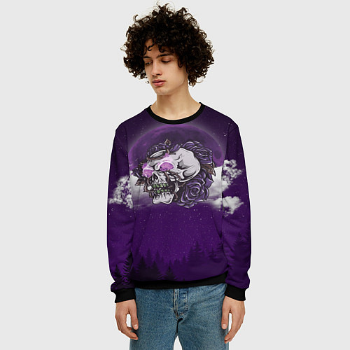 Мужской свитшот Огненный череп на фоне луны / 3D-Черный – фото 3
