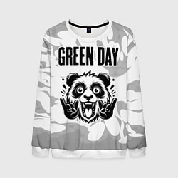 Свитшот мужской Green Day рок панда на светлом фоне, цвет: 3D-белый