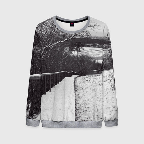 Мужской свитшот Заснеженная лестница в парке / 3D-Меланж – фото 1