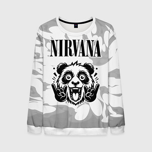 Мужской свитшот Nirvana рок панда на светлом фоне / 3D-Белый – фото 1