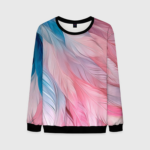 Мужской свитшот Пастельно-голубые и розовые перья / 3D-Черный – фото 1