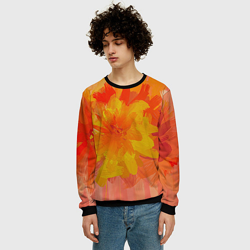 Мужской свитшот Абстракция цветы мастихин / 3D-Черный – фото 3