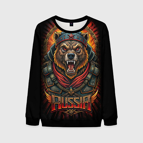 Мужской свитшот Мощный медведь СССР стиль / 3D-Черный – фото 1