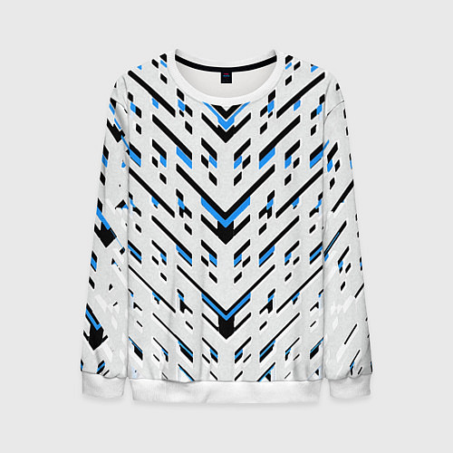 Мужской свитшот Black and blue stripes on a white background / 3D-Белый – фото 1