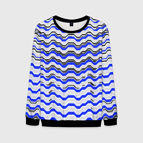Мужской свитшот Black and blue stripes on a white background / 3D-Черный – фото 1