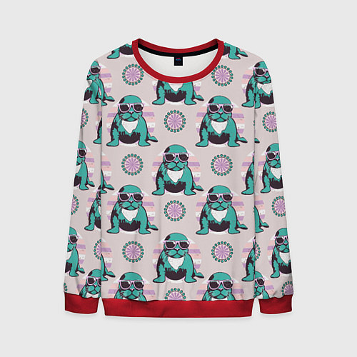 Мужской свитшот Тюлень и круги / 3D-Красный – фото 1