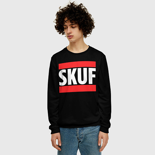 Мужской свитшот Skuf красные линии / 3D-Черный – фото 3