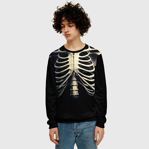 Мужской свитшот Человеческий скелет на черном фоне / 3D-Черный – фото 3