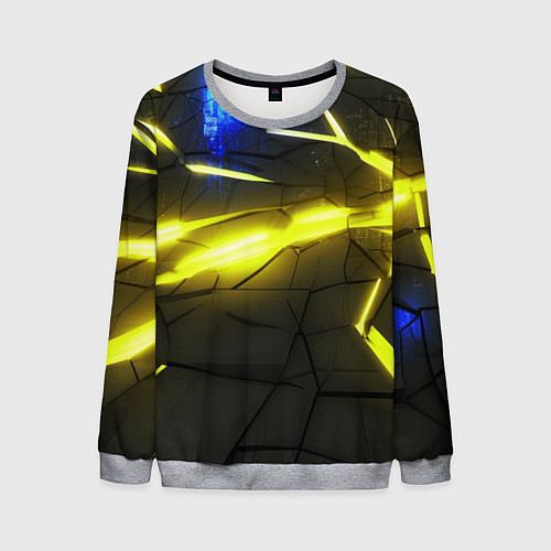 Мужской свитшот Желтый на черном неон из разлома плит / 3D-Меланж – фото 1