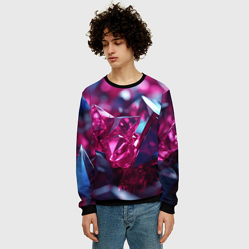 Мужской свитшот Яркие розовые хрусталики / 3D-Черный – фото 3