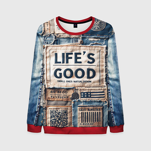 Мужской свитшот Жизнь хороша-пэчворк / 3D-Красный – фото 1