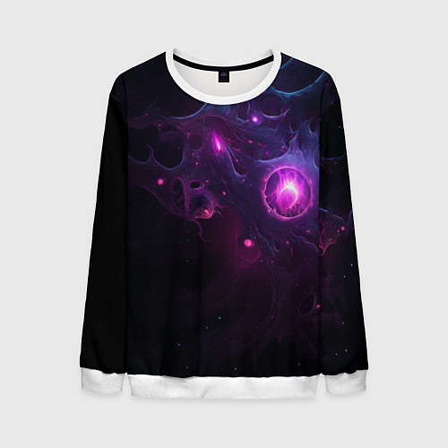Мужской свитшот Космическая объемная абстракция с фиолетовым свече / 3D-Белый – фото 1