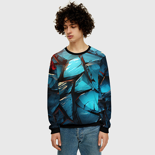 Мужской свитшот Синие объемные плиты / 3D-Черный – фото 3