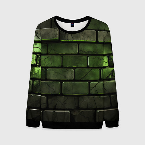 Мужской свитшот Зеленые неоновые кирпичи / 3D-Черный – фото 1