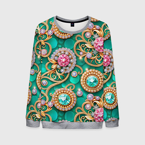 Мужской свитшот Ювелирные бирюзовые украшение с золотом и бриллиан / 3D-Меланж – фото 1