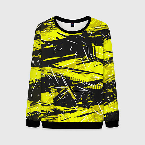 Мужской свитшот Yellow geometry - спортивный узор / 3D-Черный – фото 1