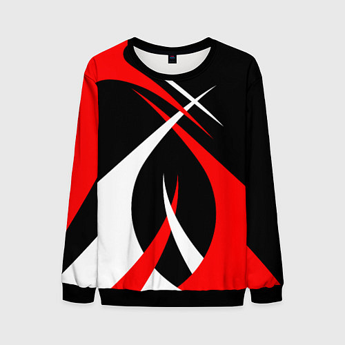 Мужской свитшот Красные и белые линии / 3D-Черный – фото 1