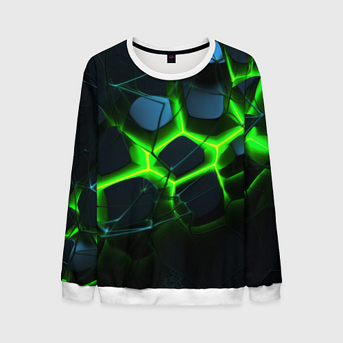 Мужской свитшот Зеленый неон и разлом плит / 3D-Белый – фото 1