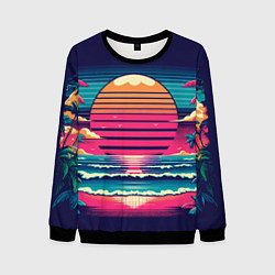 Свитшот мужской Закат на пляже vaporwave, цвет: 3D-черный