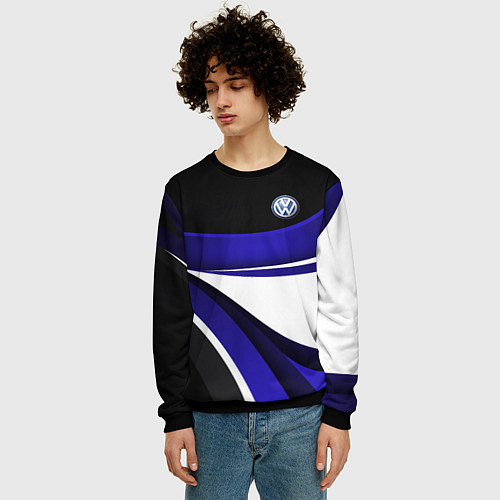 Мужской свитшот Фольцваген - синяя волна / 3D-Черный – фото 3