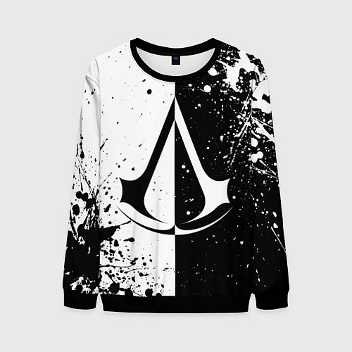 Мужской свитшот Assasins Creed - black and white / 3D-Черный – фото 1