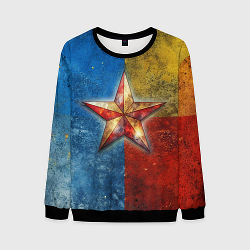 Мужской свитшот Звезда на синем желтом красном фоне / 3D-Черный – фото 1