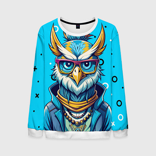 Мужской свитшот Сова в одежде на стиле / 3D-Белый – фото 1